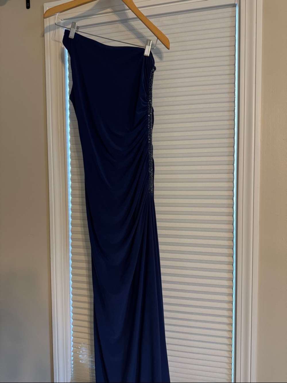 Laundry By Shelli Segal Navy One-Shoulder Evening Gown
